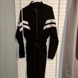 Chic Black Jumpsuit with White Stripes